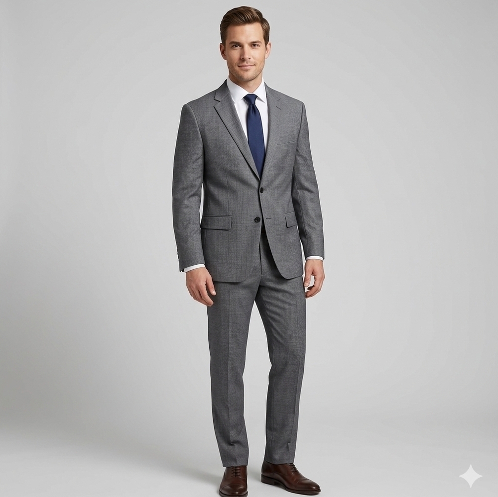 42S 2pc Lauren Ralph Lauren Mens Grey 100% Wool Suit Natural Stretch Graduation